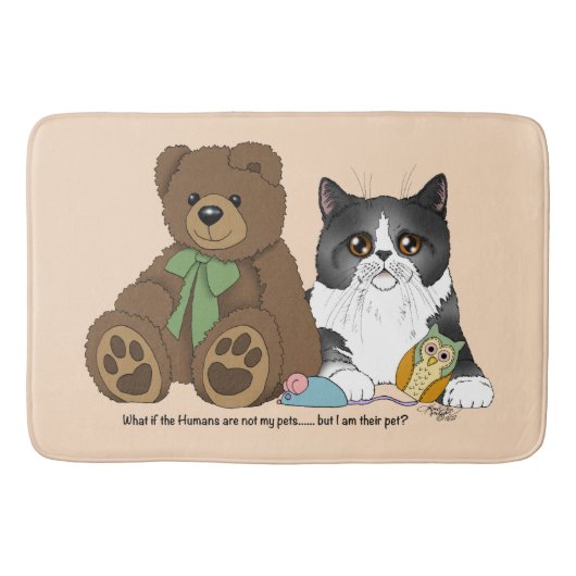 Grijze Kat Teddy Beer Peach Funny Badmat (Voorkant)