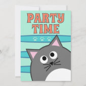 Grijze Kat Verjaardagsfeestje Kaart (Achterkant)