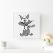 Grijze kat vierkante klok (Huis)