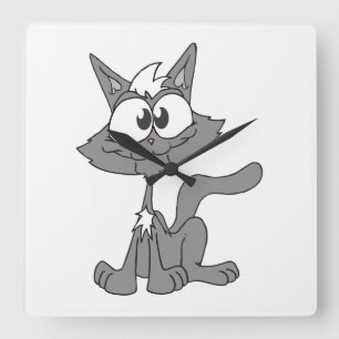 Grijze Kat Vierkante Klok