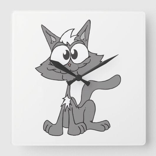 Grijze kat vierkante klok (Voorkant)