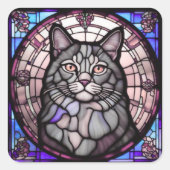 Grijze Kat Vierkante Sticker (Voorkant)