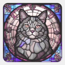 Grijze Kat Vierkante Sticker