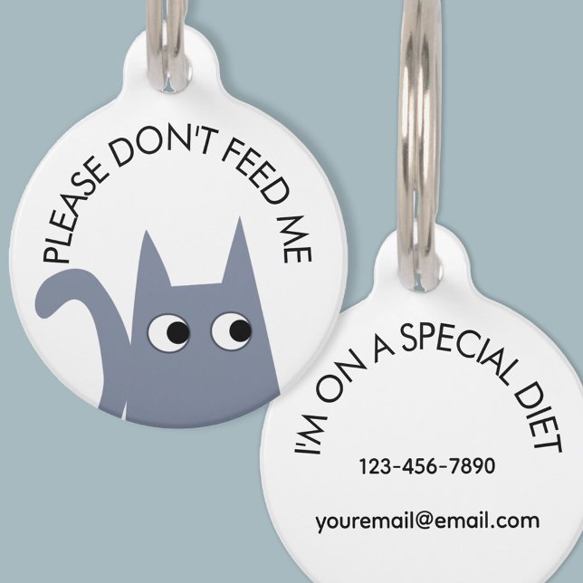 Grijze kat voedt me niet medisch huisdierpenning (Gray Cat Don't Feed Me special diet pet tag)