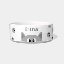 Grijze kat voerbakje