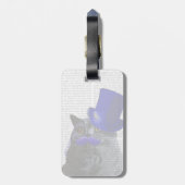 Grijze katje met blauw bovenste hak en blauwe snor bagagelabel (Achterkant verticaal)