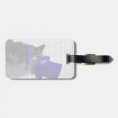 Grijze katje met blauw bovenste hak en blauwe snor bagagelabel (Achterkant horizontaal)