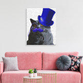 Grijze katje met blauw bovenste hak en blauwe snor canvas afdruk (Insitu (Woonkamer))