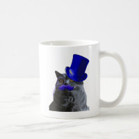 Grijze katje met blauw bovenste hak en blauwe snor