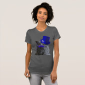 Grijze katje met blauw bovenste hak en blauwe snor t-shirt (Voorkant volledig)