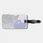 Grijze katje met blauw bovenste hak en snor bagagelabel (Achterkant horizontaal)