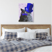 Grijze katje met blauw bovenste hak en snor canvas afdruk (Insitu (Slaapkamer))