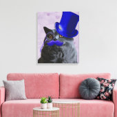 Grijze katje met blauw bovenste hak en snor canvas afdruk (Insitu (Woonkamer))