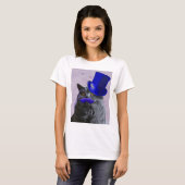Grijze katje met blauw bovenste hak en snor t-shirt (Voorkant volledig)