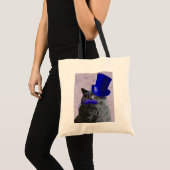 Grijze katje met blauw bovenste hak en snor tote bag (Voorkant (product))