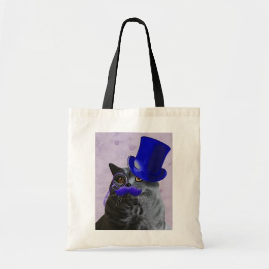 Grijze katje met blauw bovenste hak en snor tote bag (Voorkant)