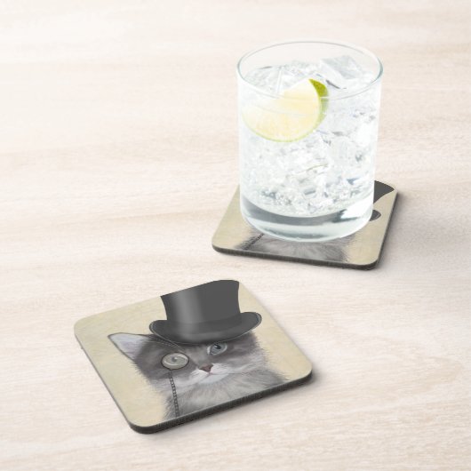 Grijze katje met bovenste hak bier onderzetter (Rechterzijde)