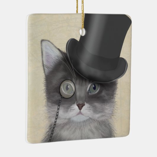 Grijze katje met bovenste hak keramisch ornament (Rechts)