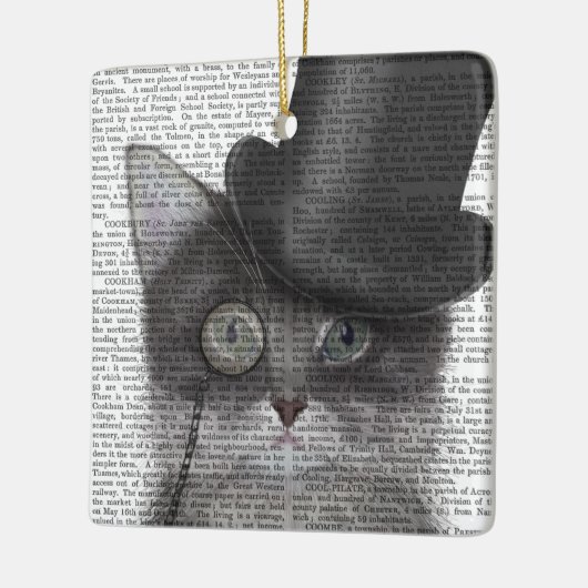 Grijze katje met bovenste hak keramisch ornament (Links)