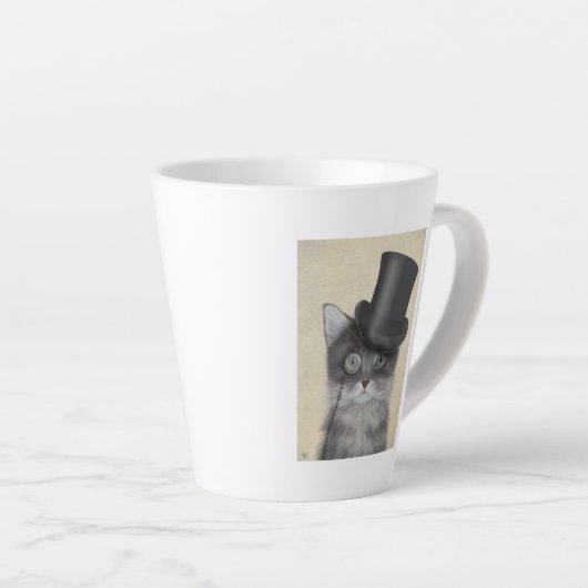 Grijze katje met bovenste hak latte mok (Rechterhoek)