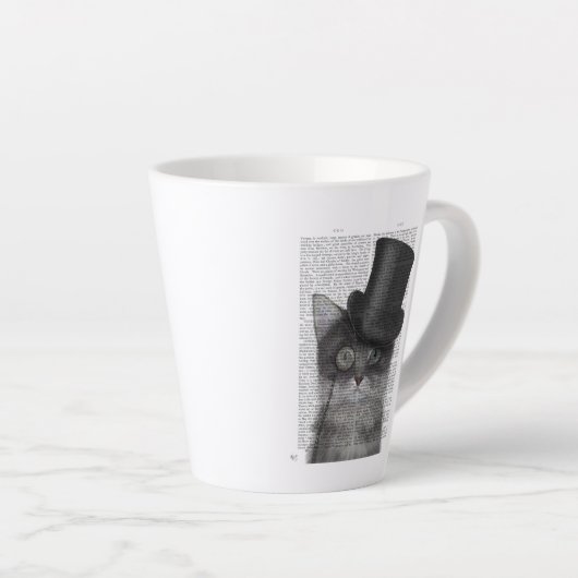 Grijze katje met bovenste hak latte mok (Rechterhoek)