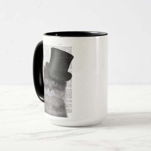 Grijze katje met bovenste hak mok (Voorkant links)