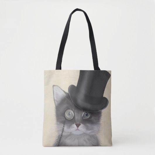 Grijze katje met bovenste hak tote bag (Voorkant)