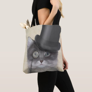 Grijze katje met bovenste hak tote bag