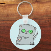 Grijze katje met kutste groene ogen sleutelhanger (Voorkant)