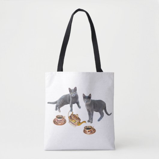 Grijze katten Tea Party Canvas tas (Voorkant)