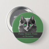Grijze katten Thema op Groen - voeg Naam of Funny Ronde Button 7,6 Cm (Voorkant /achterkant)