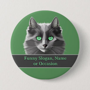 Grijze katten Thema op Groen - voeg Naam of Funny Ronde Button 7,6 Cm