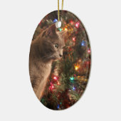Grijze kattenversiering keramisch ornament (Links)