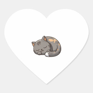 Grijze kawaii Slaapkat Hart Sticker