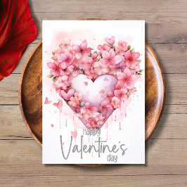Grijze kersenbloesemhart Fijne Valentijnsdag Feestdagenkaart