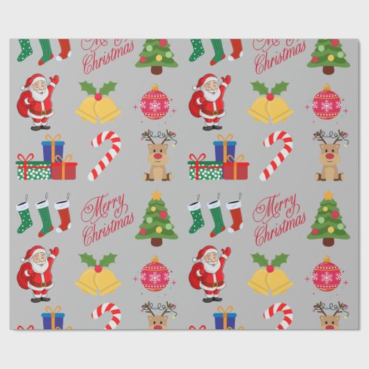Grijze Kerst Iconen Wrapping Papier (Vlak)