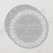 Grijze kerst-kerstscript Mousserende lichten Feestdagenkaart (Voorkant / Achterkant)