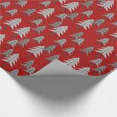 Grijze kerstbomen met rode aangepaste achtergrond cadeaupapier (Hoek)
