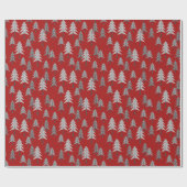 Grijze kerstbomen met rode aangepaste achtergrond cadeaupapier (Vlak)