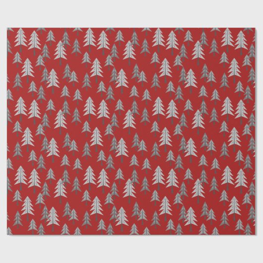 Grijze kerstbomen met rode aangepaste achtergrond cadeaupapier (Vlak)