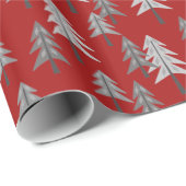 Grijze kerstbomen met rode aangepaste achtergrond cadeaupapier (Rol Hoek)