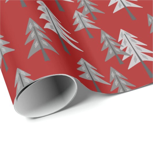 Grijze kerstbomen met rode aangepaste achtergrond cadeaupapier (Rol Hoek)