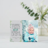 Grijze Kerstkaart met Merry and Bright (Staand voorkant)