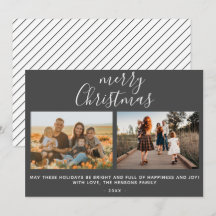 Grijze Kerstkaart met Script Familie Foto Collage