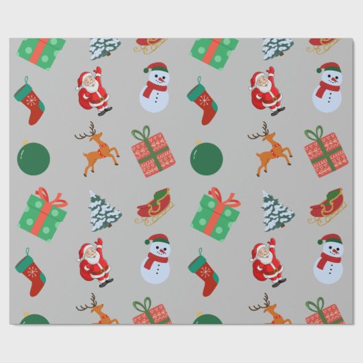 Grijze Kerstmis Iconen Cadeaupapier (Vlak)