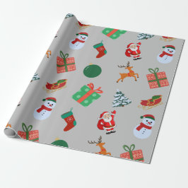 Grijze Kerstmis Iconen Cadeaupapier