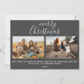 Grijze Kerstmis Script Familie Foto Collage Feestdagenkaart (Voorkant)