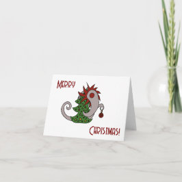 Grijze kerstmonster met een rode manen feestdagen kaart