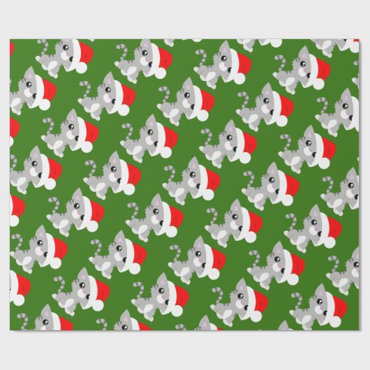 Grijze kerstpapier met Kat-inslag Cadeaupapier (Vlak)