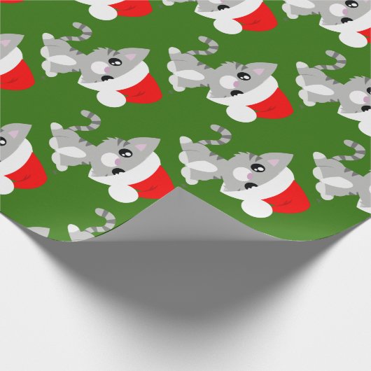 Grijze kerstpapier met Kat-inslag Cadeaupapier (Hoek)
